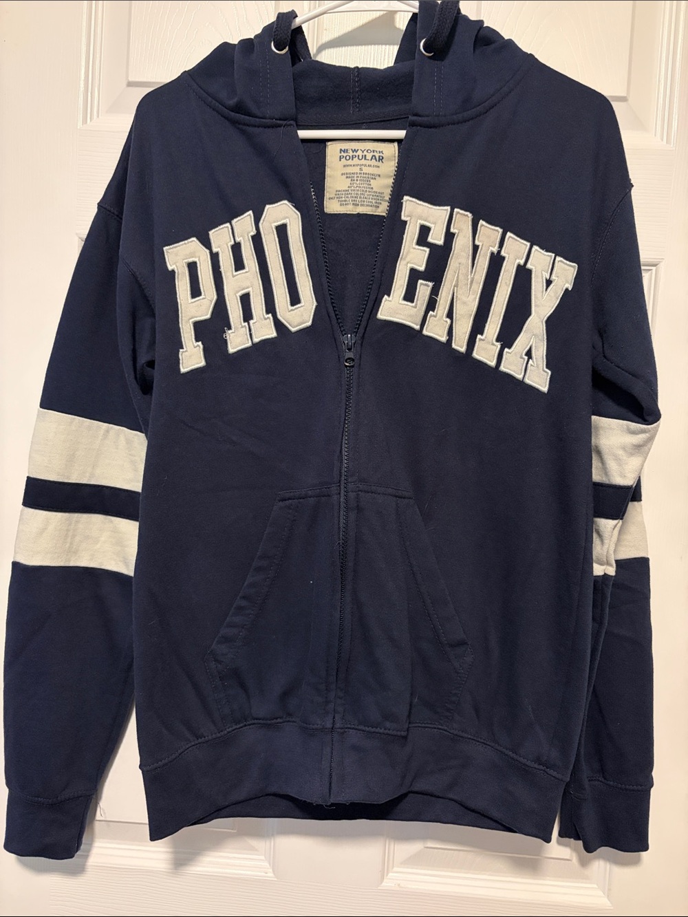 Phoenix Navy Zip Hoodie with White Lettering